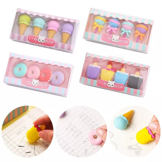 Creative Erasers Set Yummy Dessert Cartoon Eraser Box Rubber Pencil Eraser