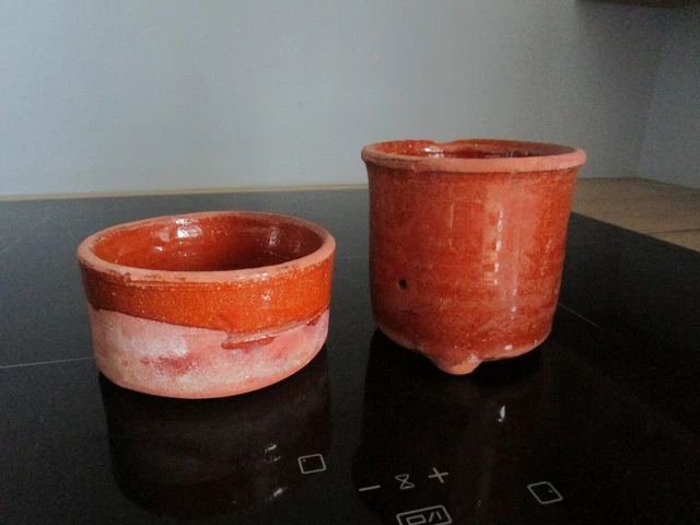 LOT DE 2 Pots A Faisselle Egouttoir Tripode Anciens En Terre Cuite ...