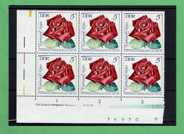 DDR 1972 Rosenausstellung Erfurt Bogenrand mit DV, Bogenzähler, MiNr.1763-1768**