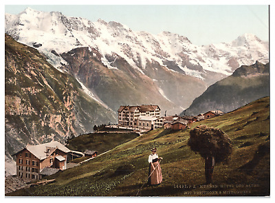 Suisse Kurhaus und Hotel Jungfrau Vintage albumen prin Mürren Berner Oberland 
