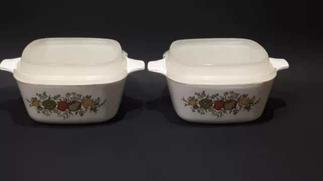 2 lovely CORNINGWARE SPICE O' LIFE Square PETIT PANS with original lids