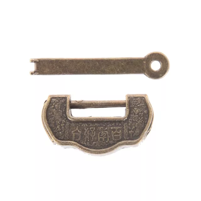 Archaistic Chinese Vintage Antique Old Style Lock/key Brass Carved Padloc.EL