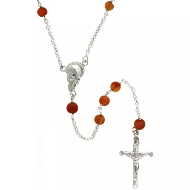 Sterling Silver Natural Carnelian 5mm Beads Mother Mary Rosary Necklace Rosario