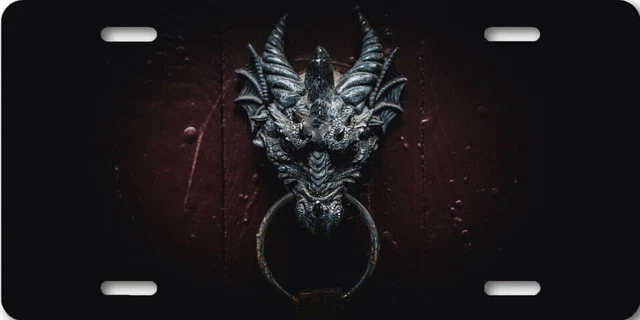 DRAGON KNOCKER medieval license plate art aluminum car tag collectible vanity