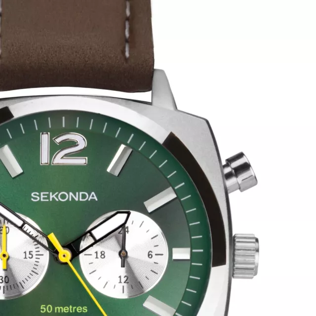 Sekonda Airborne Chronograph Brown Leather Strap Watch RRP £89.99 Model 30029.20 2