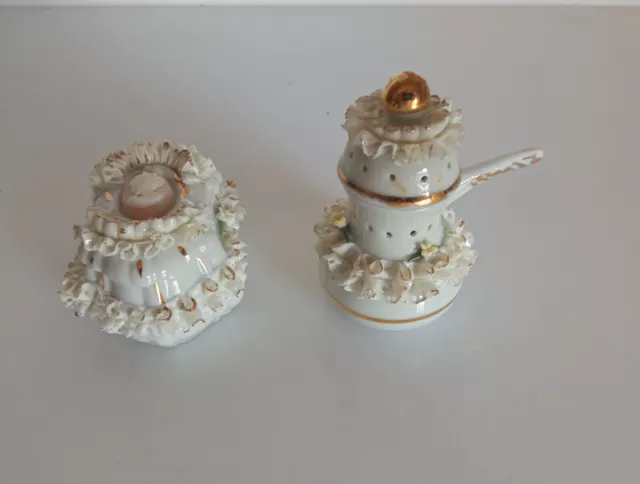 portagioie e caffettiera miniature in porcellana capodimonte vintage