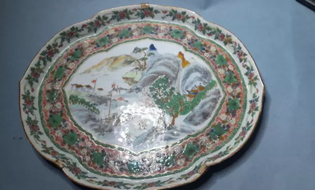 A fine Chinese late Qing porcelain tray with landscape scene