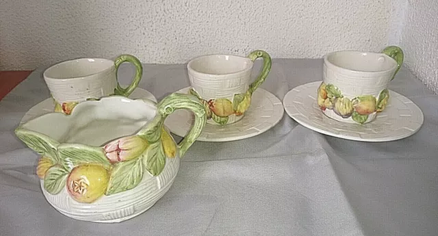 Ancien  Service 3 Tasses Cafe The En Barbotine Porcelaine Chaumette Paris Italy