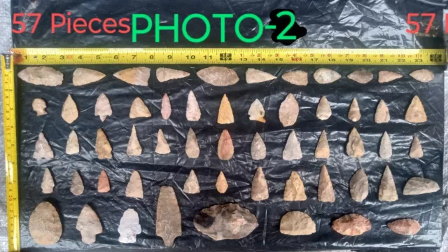 Huge lot of 57 Archaic Indian Arrowheads Authentic Native American Artifacts