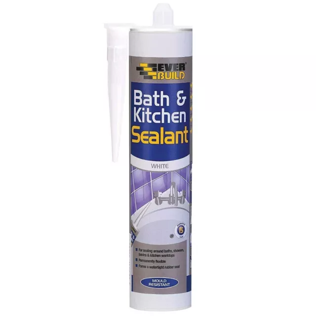 Everbuild White Bath & Kitchen Silicone Sealant WaterProof Mould Resistant