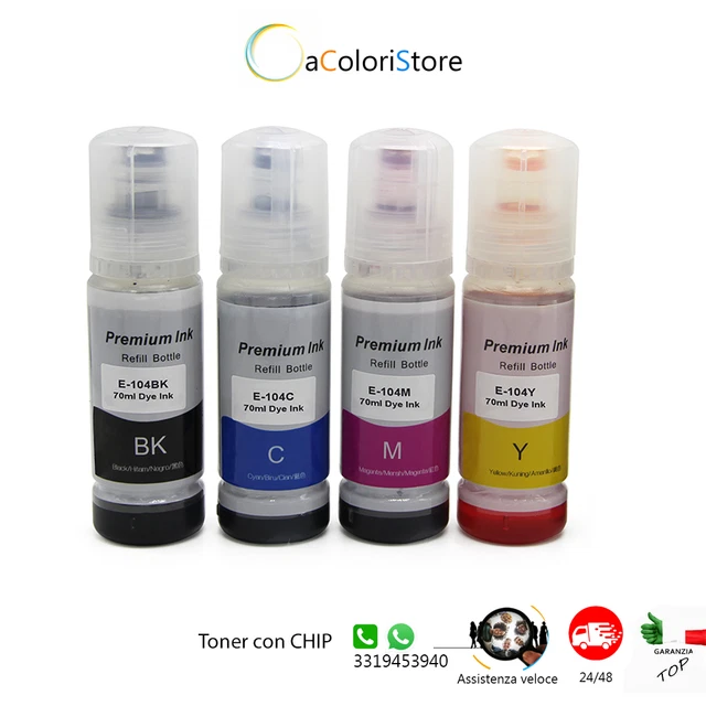 Ricarica  inchiostri cartucce Epson ECOTANK 104 ET 2710 2711 4700 2720 2726 2714