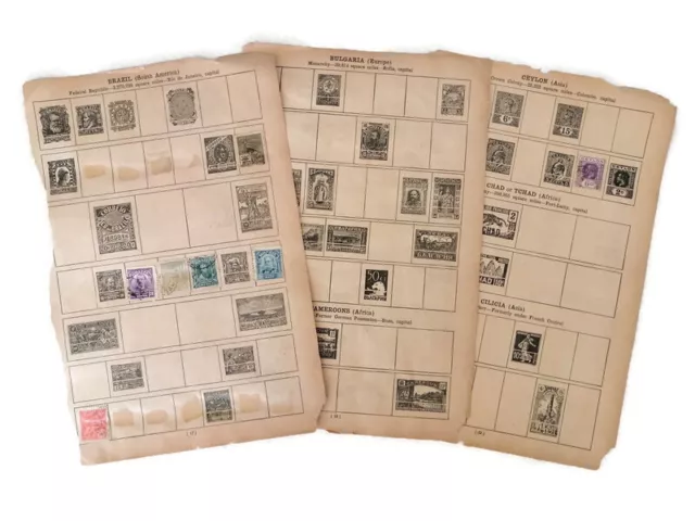 Vintage Stamp Album 3 Pages Canada Brazil Chile 1920s Antique Postage Stamps