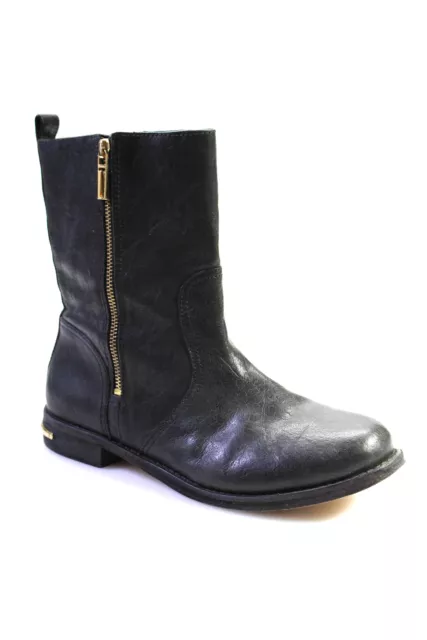 Tory Burch Womens Leather Gold Tone Zip Up Mid Calf Boots Black Size 10M