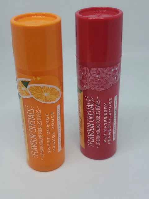 2x Cristales de Sabor de Abejas Burt's Bálsamo Labial FRAMBUESA ROJA naranja dulce .16 OZ