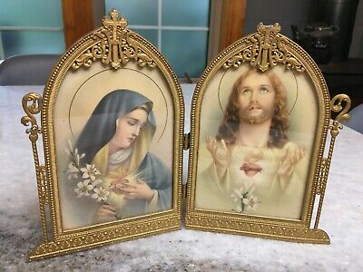 Antique Finely Cast Gilded Ornate Catholic Lithographic Art Deco Picture Frame!