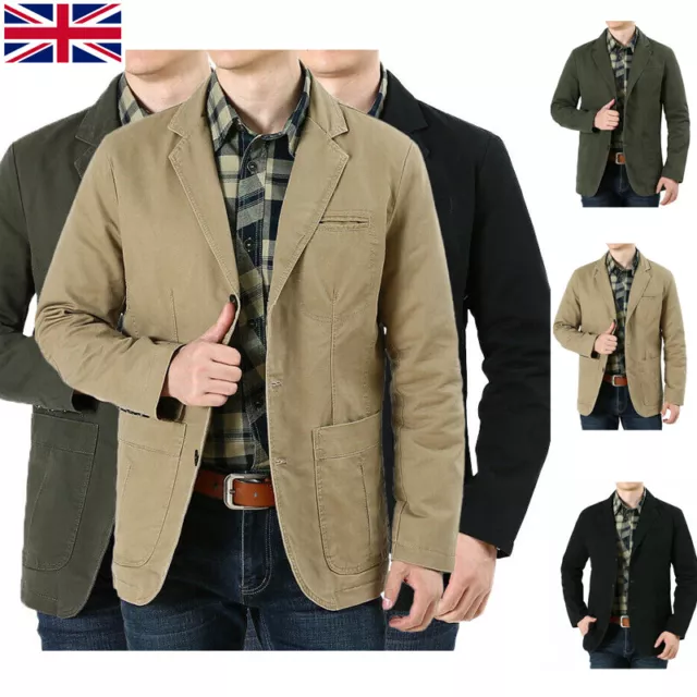 Men's Casual Blazer Long Sleeve Jackets Washed Cotton Blazer Suits Spring Coats