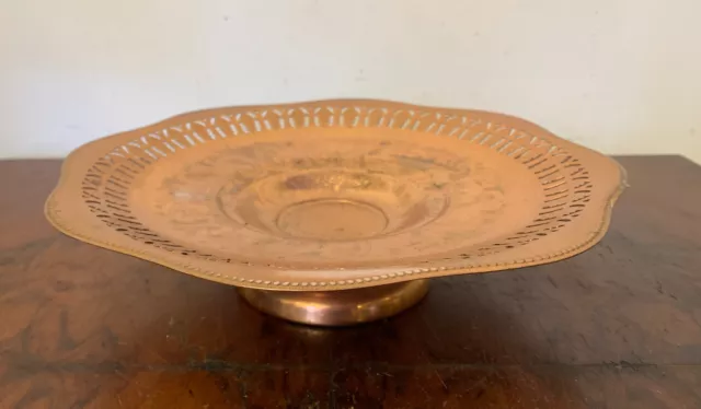 Beautiful Antique Pierced Copper Pedestal Dish Centrepiece Bowl￼