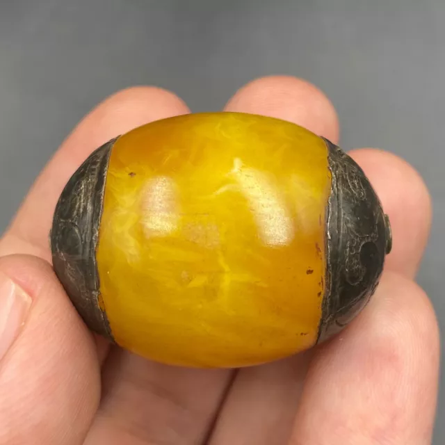 Very unique ancient Roman Baltic amber silver bead