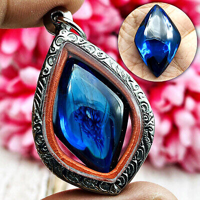 Leklai Nakee Buddha Naga Eye Healing Stone Crtstal Blue Lucky Thai Amulet #17050