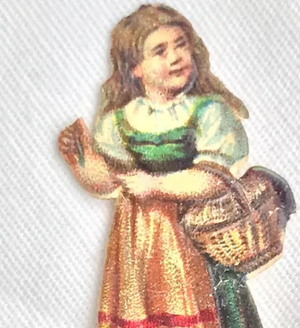1880's Fancy Girl Basket Dress Die Cut Victorian Card Embossed