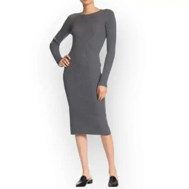 Theory Wool Blend Ribbed Knit Midi Sweater Bodycon Dress Gray Size M