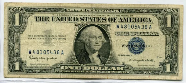 1957-B One Dollar Blue Seal Note Silver Certificate - US $1 Bill