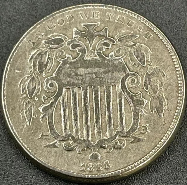 1866 Shield Nickel With Rays Vf