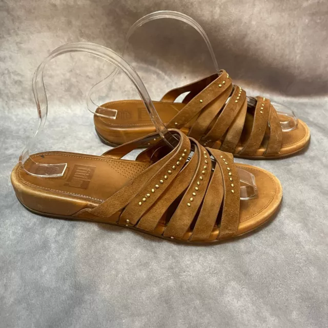 FitFlop Lumy Sandals Shoes Womens 8 Leather Strappy Studded Slip On Casual