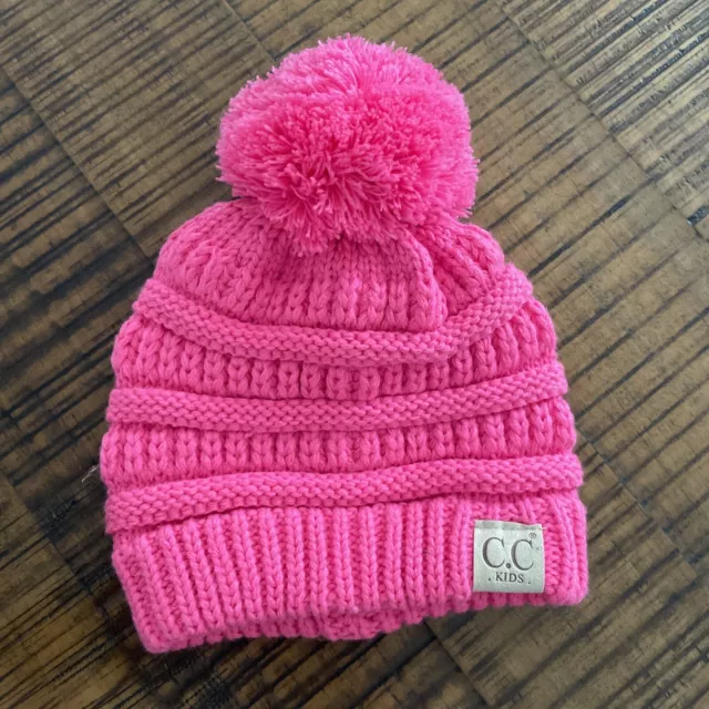 C.C Kids Exclusive Barbie Preppy Pink Beanie Pom Pom Girls Hat Pink Knit