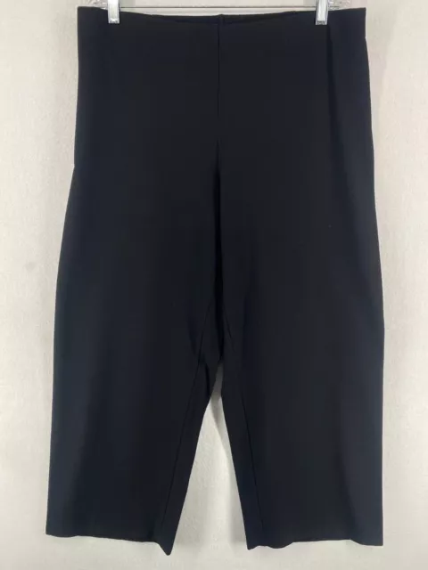 EILEEN FISHER Pants XL Washable Stretch Crepe Wide Elastic Waist Black USA