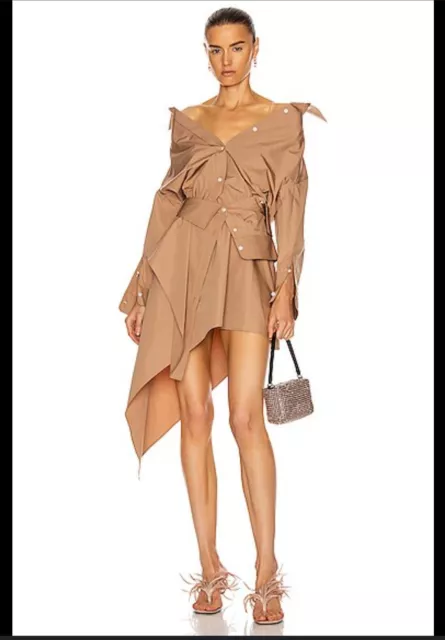 Alexander Wang Asymmetric Deconstructed Shirt Mini Dress Tan Color SZ 0 A15 3