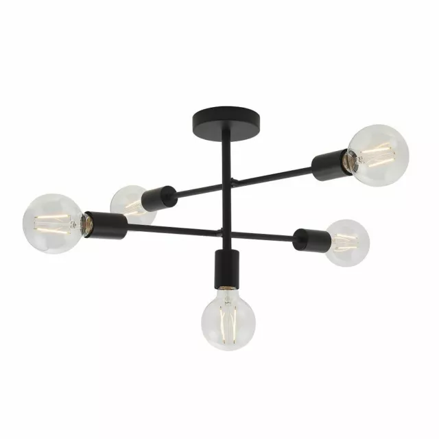 ALF Modern Semi Flush 5 Licht Deckenleuchte in mattschwarz Oberfläche Filament Birne