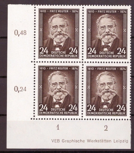 DDR MiNr 430 YII postfrisch ** Viererblock Ecke 3 mit DZ Druckerzeichen