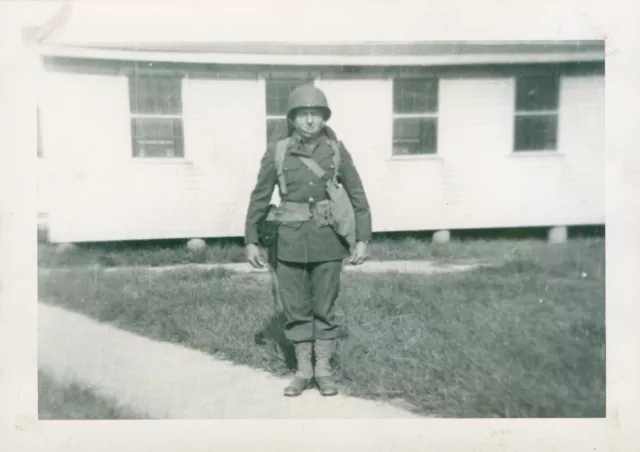 7/ 1944 WWII 8th AD Pvt  Current Camp Breckinridge KY Photo with packs, pistol