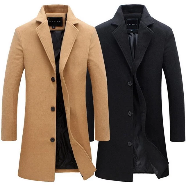 Men's Single Breasted Overcoat Coats Trench Coat Winter Warm Long Jacket