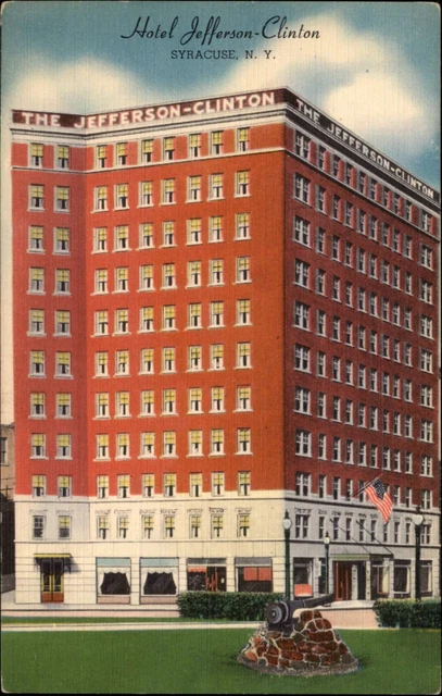 Hotel Jefferson Clinton Syracuse New York cannon ~ 1940s linen postcard