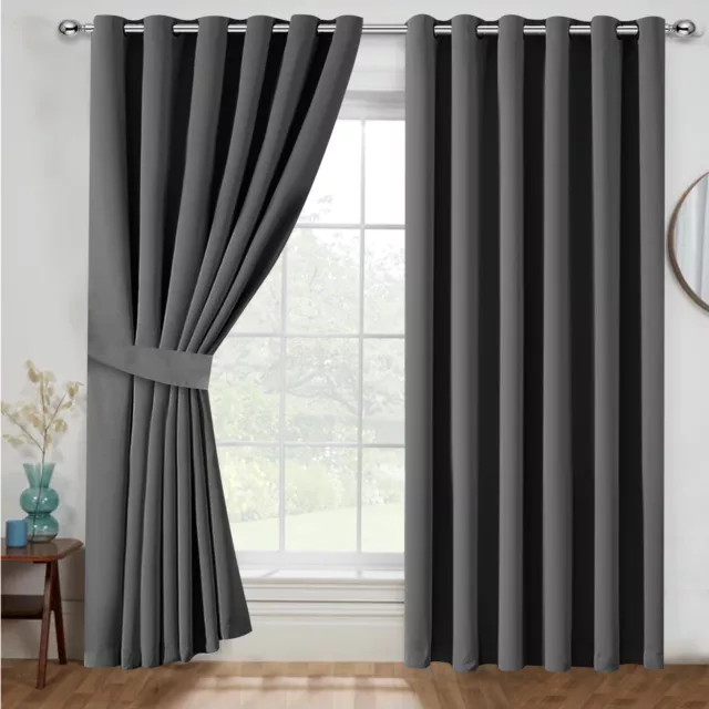Thick Thermal Blackout Curtains Ready Made Eyelet Ring Top Pair Curtain Panel 3