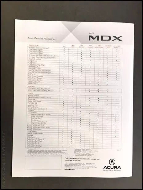 2017 Acura MDX Original Car Accessories Sales Brochure Folder 3