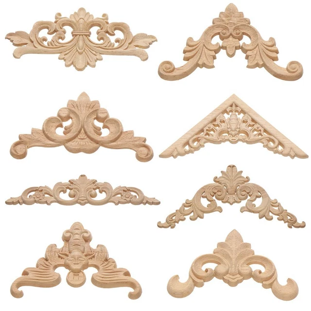 Figuras artesanías tallado en madera decorativa madera tallada esquina apliques marco