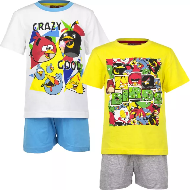 Neu Pyjama Set kurz Schlafanzug Jungen Angry Birds weiß gelb 104 116 128 140 #97