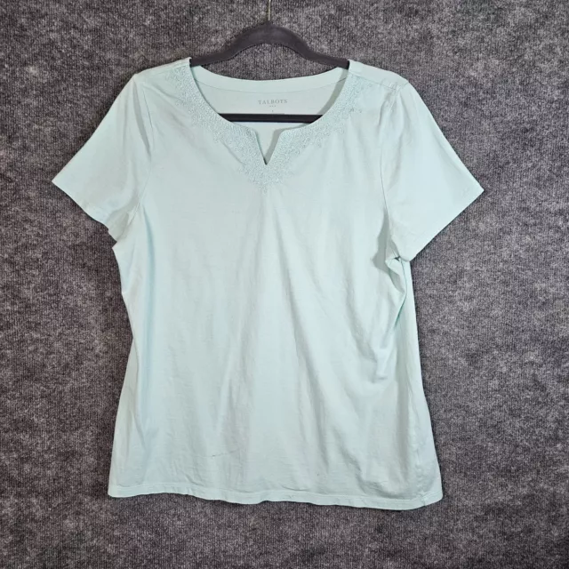 Talbots T Shirt Womens L Light Blue Embroidered Short Sleeve