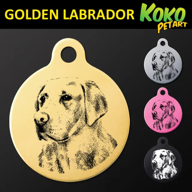 Golden Labrador Round Pet Dog Puppy ID Tag Personalised Engraved Aluminium