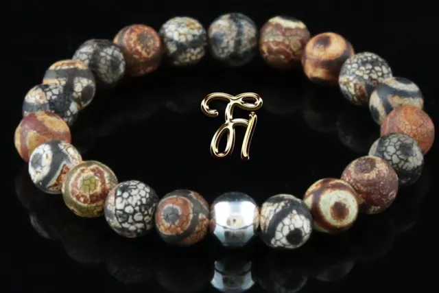 Tibet Achat 925er sterling Silber Armband Bracelet Perlenarmband braun 8mm