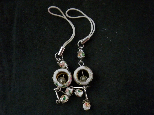 Pair Lovely Chinese Silver Inlay Cloisonne *Flower* Pendants RR022