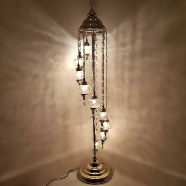 Handmade Turkish Moroccan Silver Floor Lamp 9 Glass Ball Mosaic Light +FREE BULB
