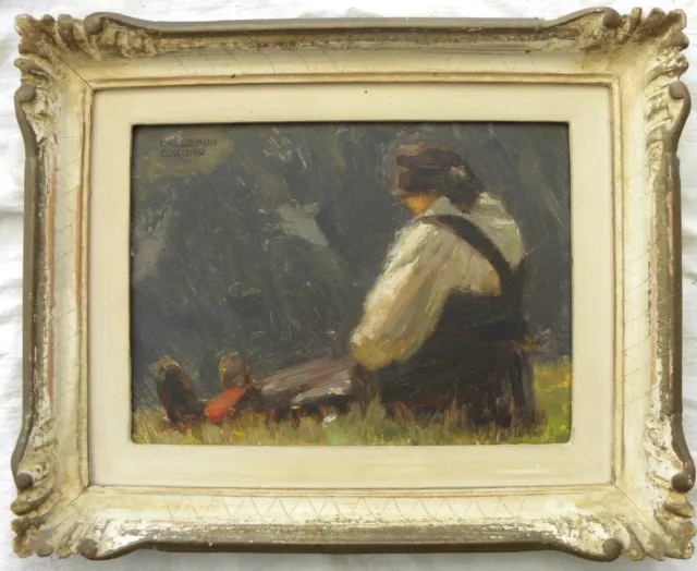 Giacomo CALDERINI (Parma 1883-Varallo Sesia 1949) Contadina su prato in VALSESIA