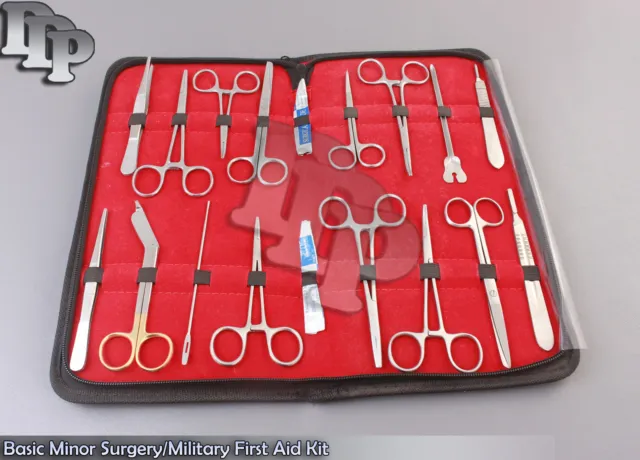 Basic Minor Surgery/Military First Aid Kit of 18 Pieces With Zipper Case