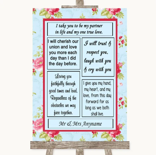 Shabby Chic Floral Romantic Vows Personalised Wedding Sign