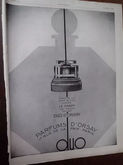parfum DUO d'ORSAY + PHOSCAO publicité papier ILLUSTRATION 1929