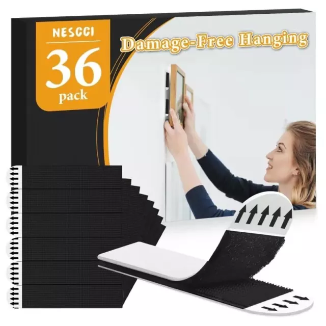 NESCCI Picture Hanging Strips,Picture Hanger Kit,Removable Damage 36, Black